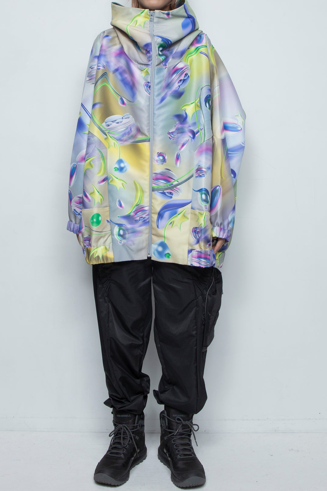 グラフィックハイネックビッグパーカー GRAY