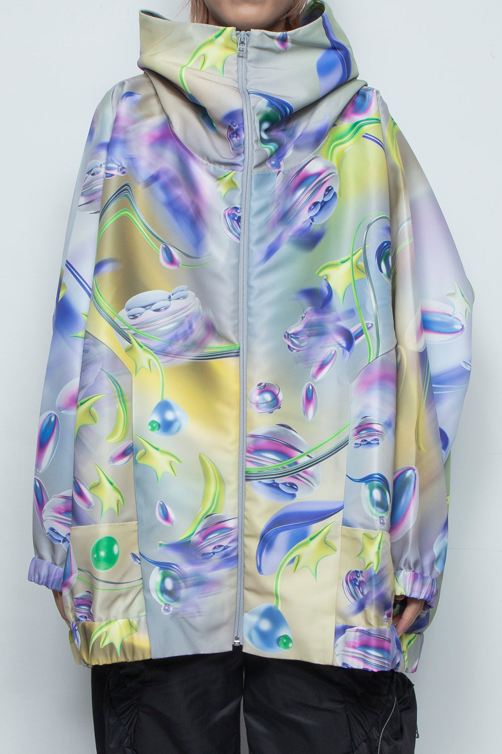 グラフィックハイネックビッグパーカー GRAY
