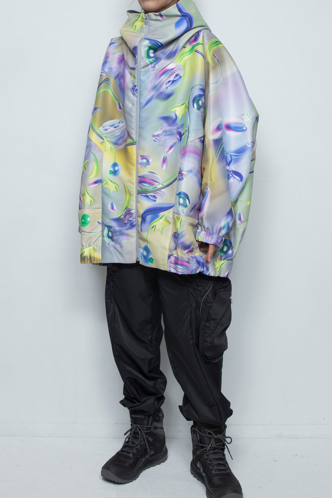 グラフィックハイネックビッグパーカー GRAY