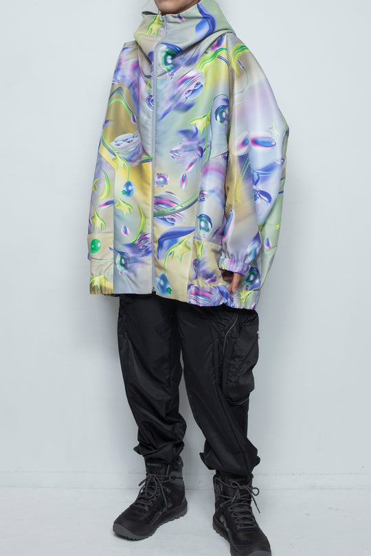 グラフィックハイネックビッグパーカー GRAY