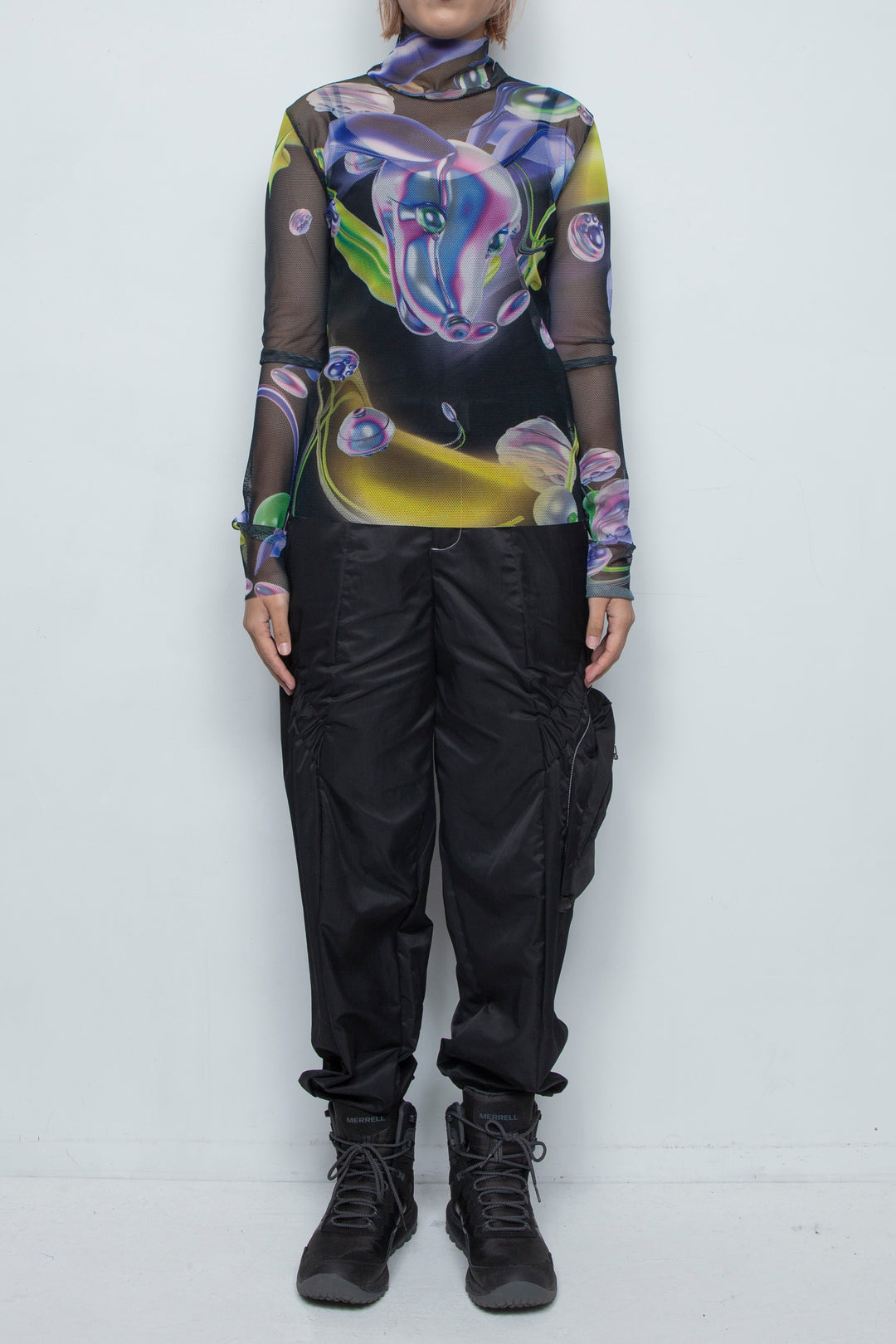 グラフィックメッシュトップ Banibo / BLACK