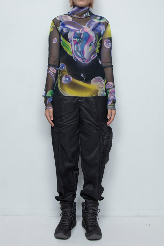 グラフィックメッシュトップ Banibo / BLACK