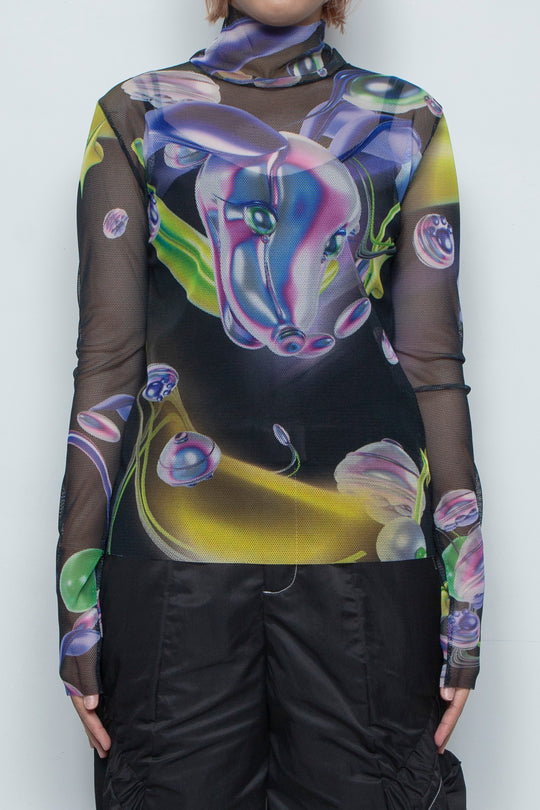 グラフィックメッシュトップ Banibo / BLACK