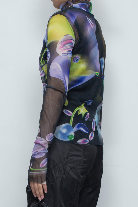 グラフィックメッシュトップ Banibo / BLACK