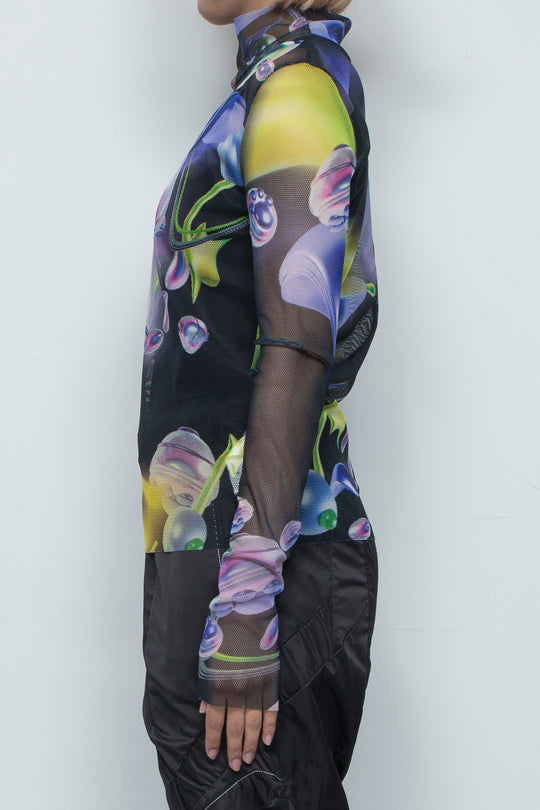 グラフィックメッシュトップ Banibo / BLACK