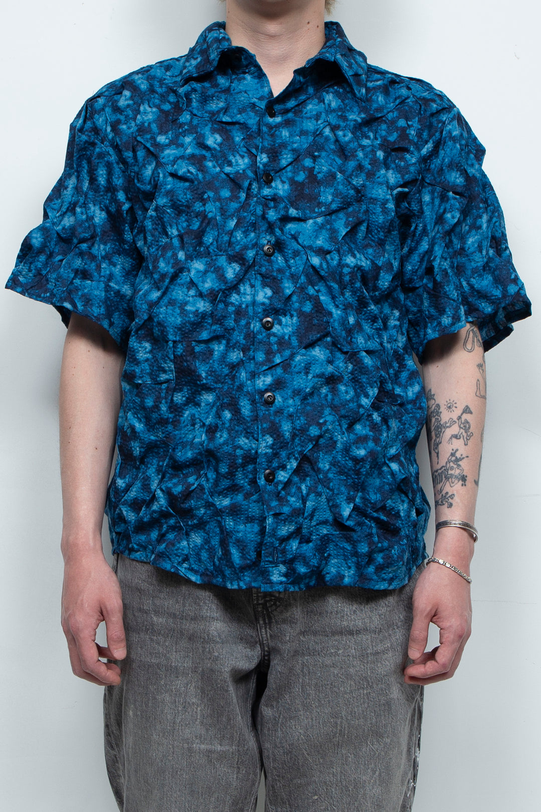 Stitch half sleeve Shirt Navy