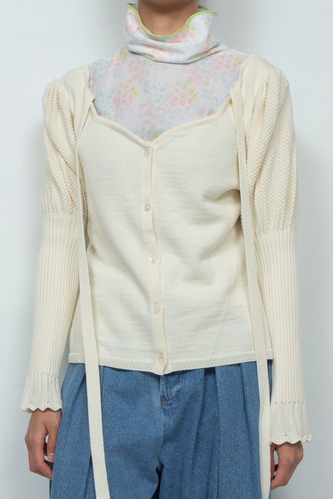Knit Ribbon Cardigan White