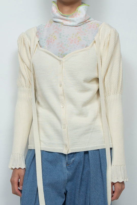 Knit Ribbon Cardigan White