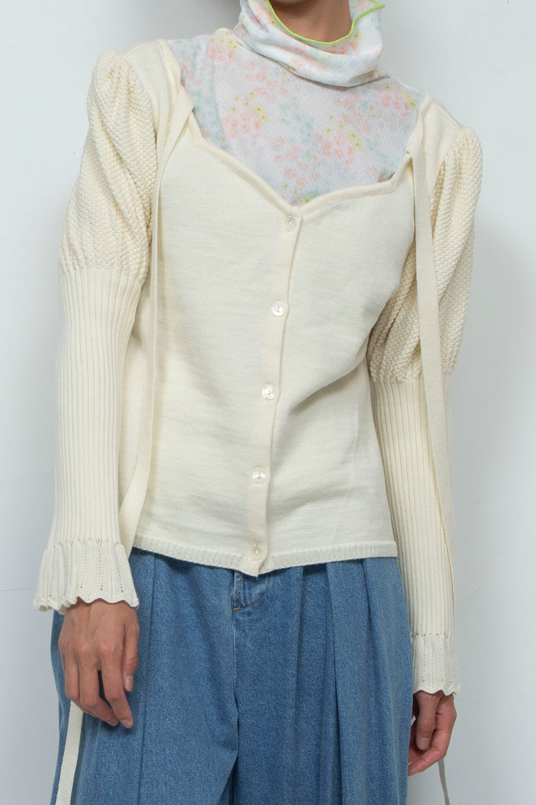 Knit Ribbon Cardigan White