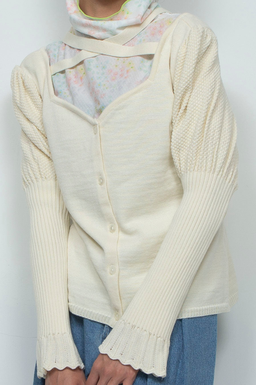 Knit Ribbon Cardigan White