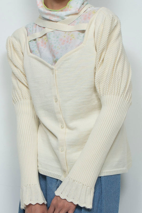 Knit Ribbon Cardigan White