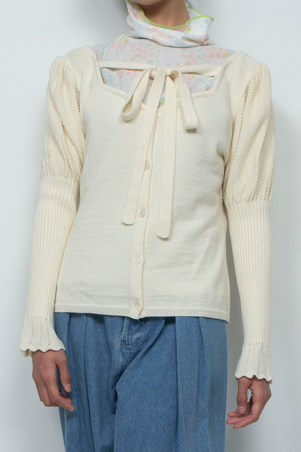 Knit Ribbon Cardigan White