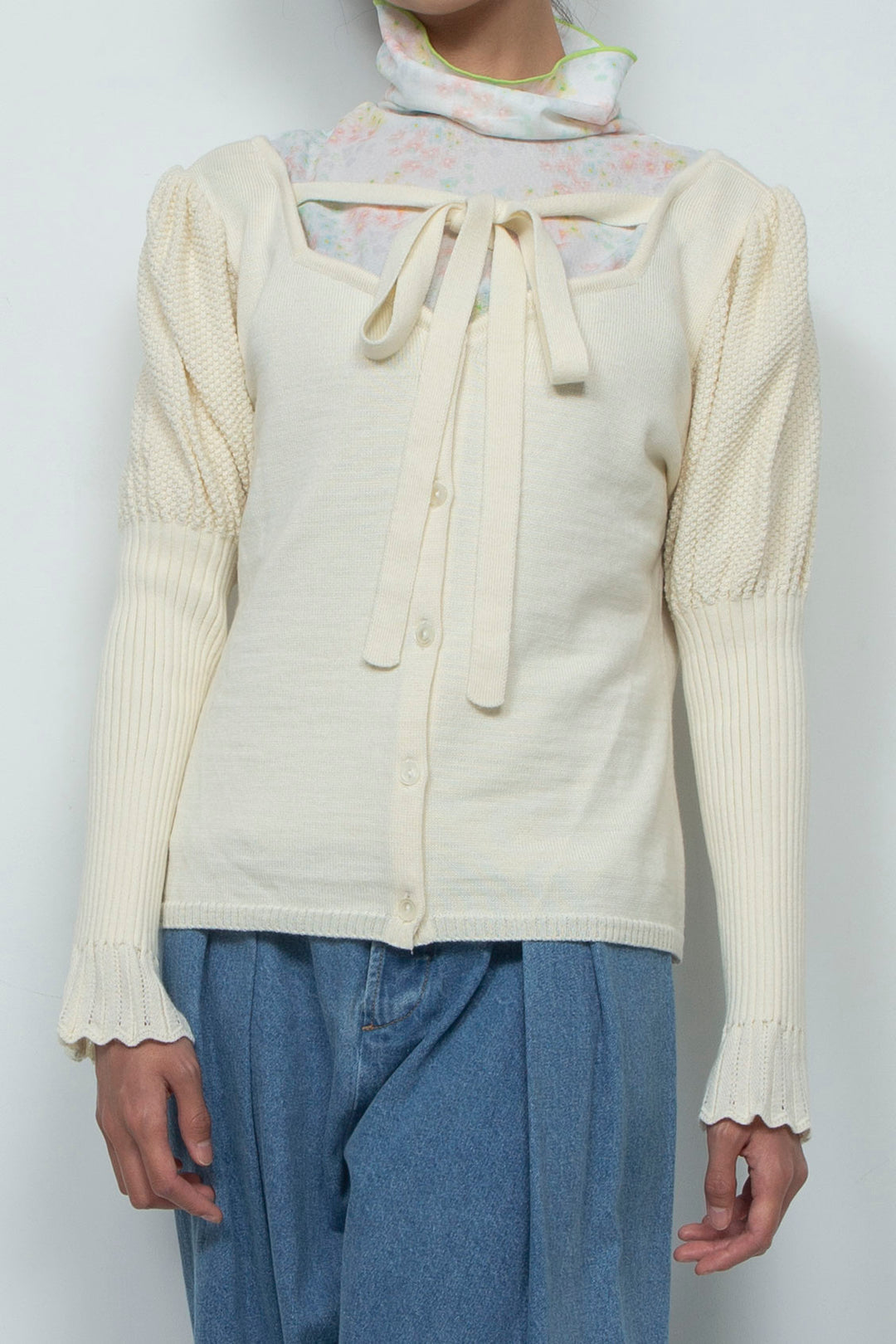 Knit Ribbon Cardigan White