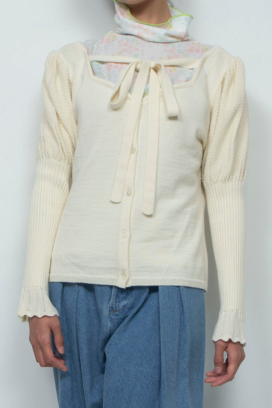 Knit Ribbon Cardigan White