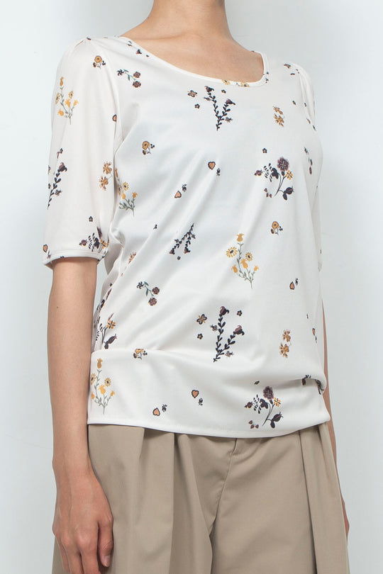 Print T Shirt Flower White