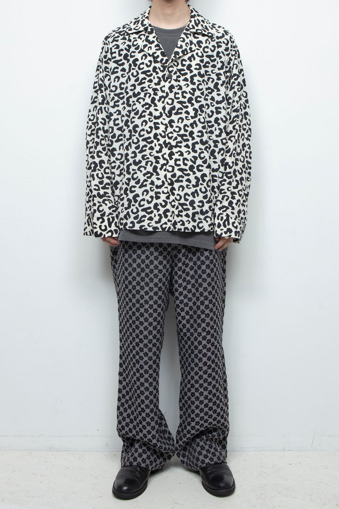 LEOPARD OPEN COLLAR SHIRT / WHITE