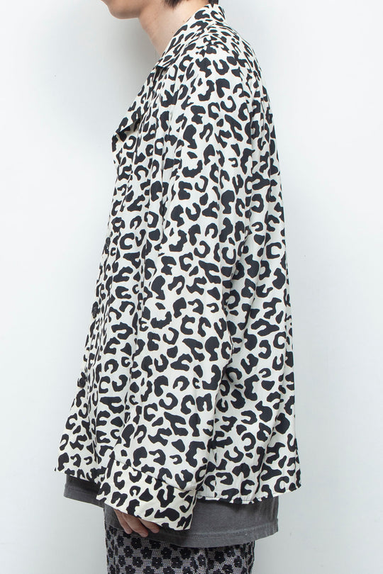 LEOPARD OPEN COLLAR SHIRT / WHITE