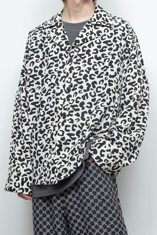 LEOPARD OPEN COLLAR SHIRT / WHITE