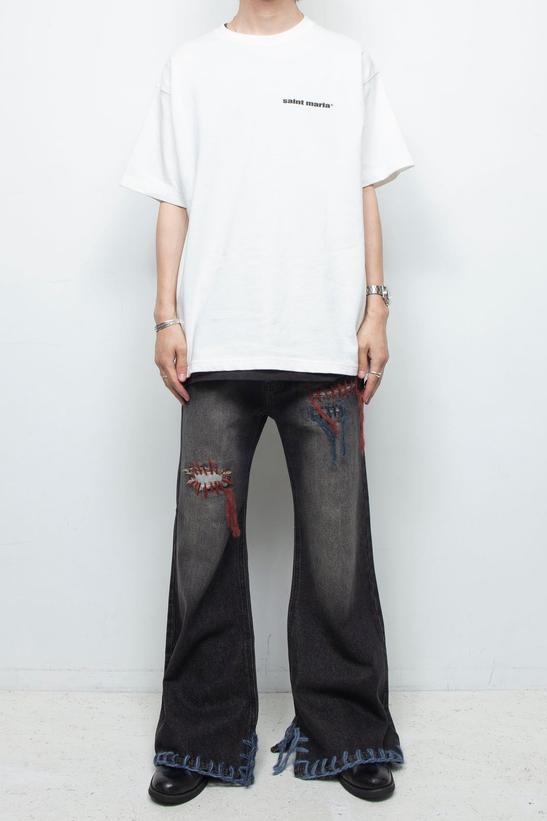 TΣist Hand Stitch Denim Flare Pants / Black