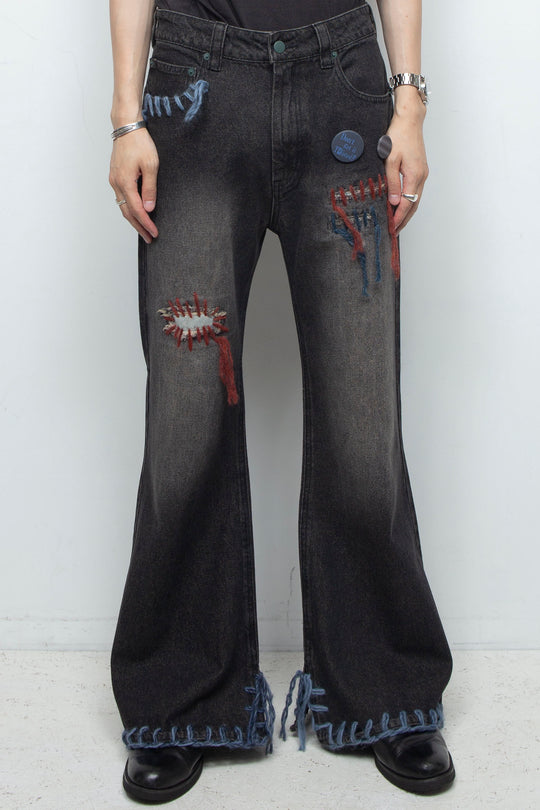 TΣist Hand Stitch Denim Flare Pants / Black