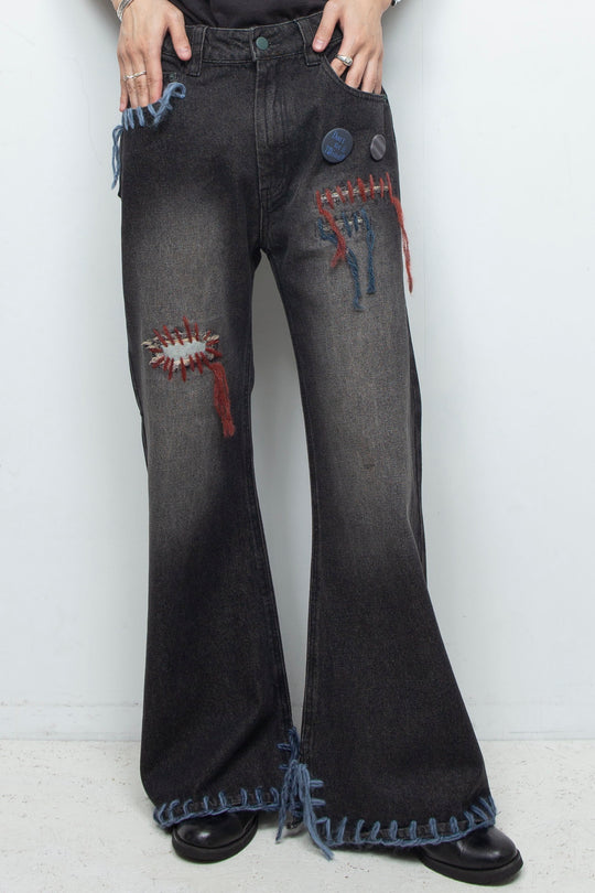 TΣist Hand Stitch Denim Flare Pants / Black