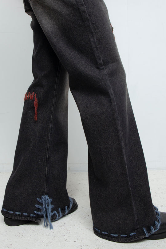 TΣist Hand Stitch Denim Flare Pants / Black