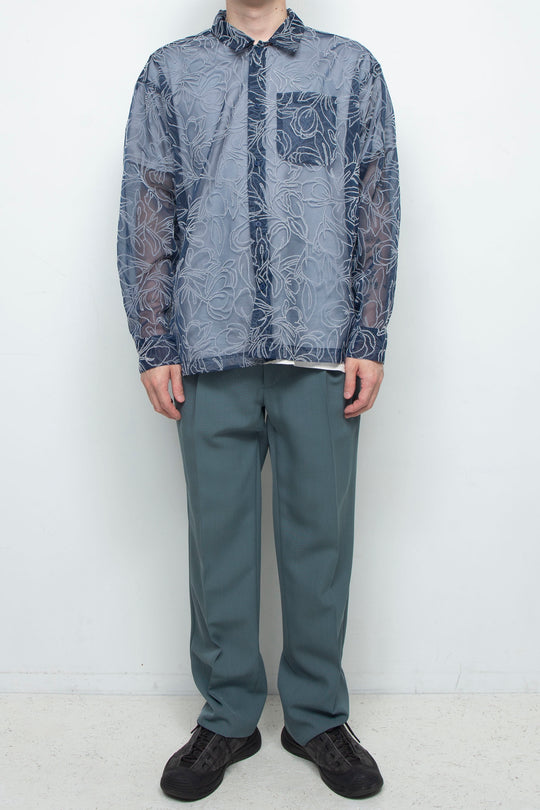 "MERCED" Sheer Through Long Sleeve Shirts NAVY