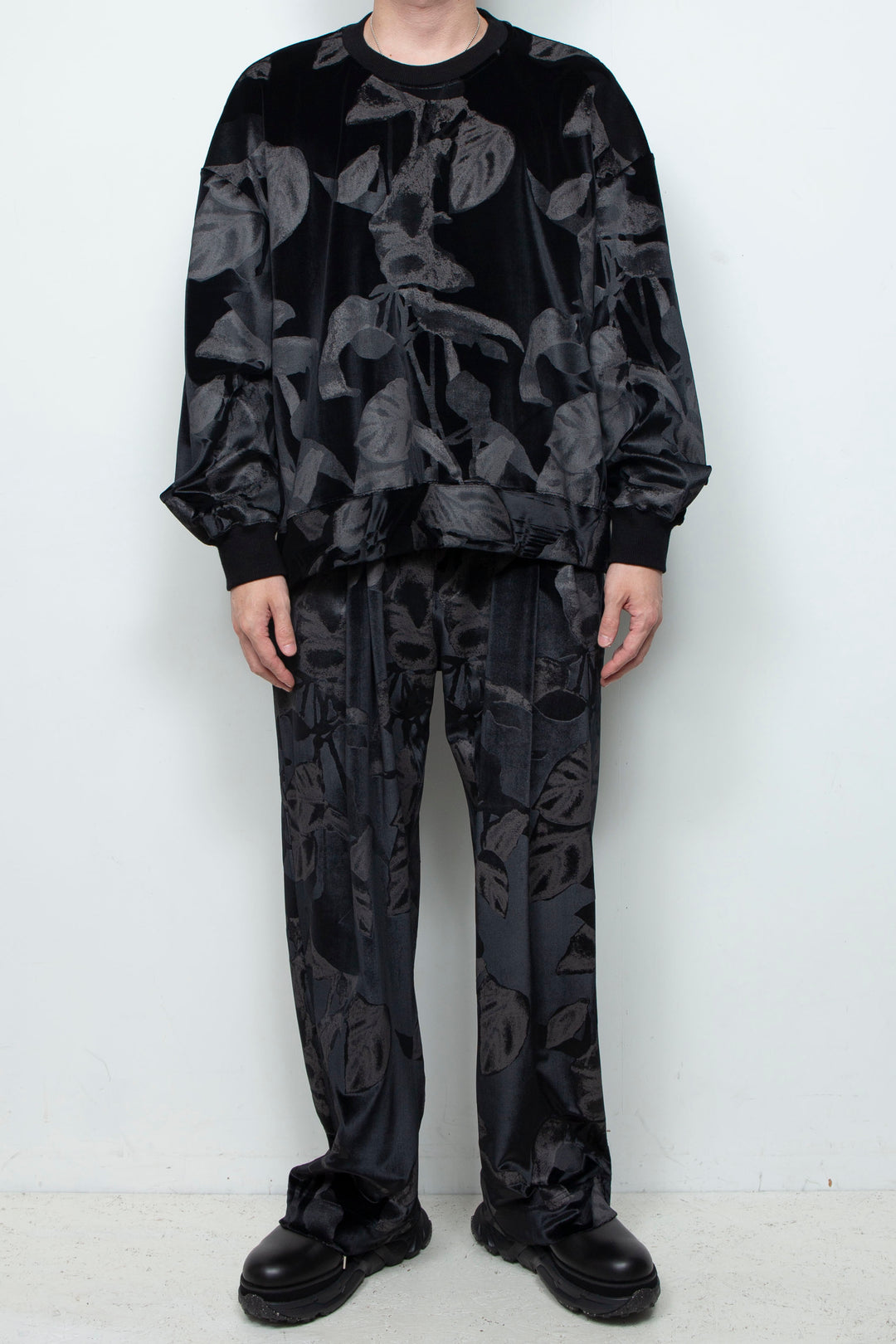 3D printed velour jersey pullover BLACK