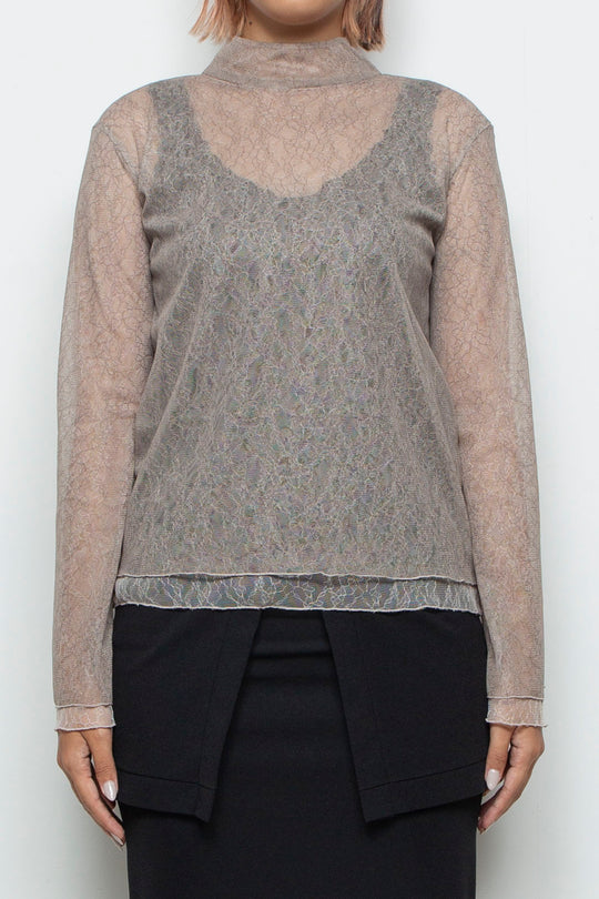 Sheer Lace Tops BEIGE