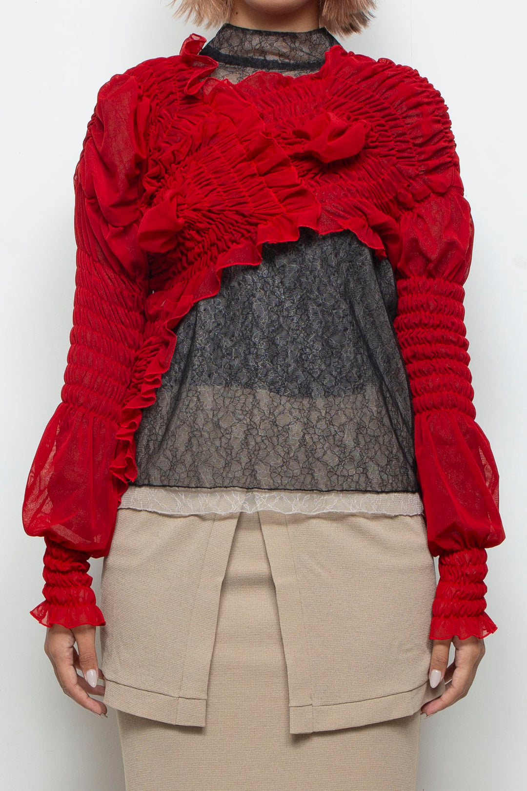 shirring short tops RED