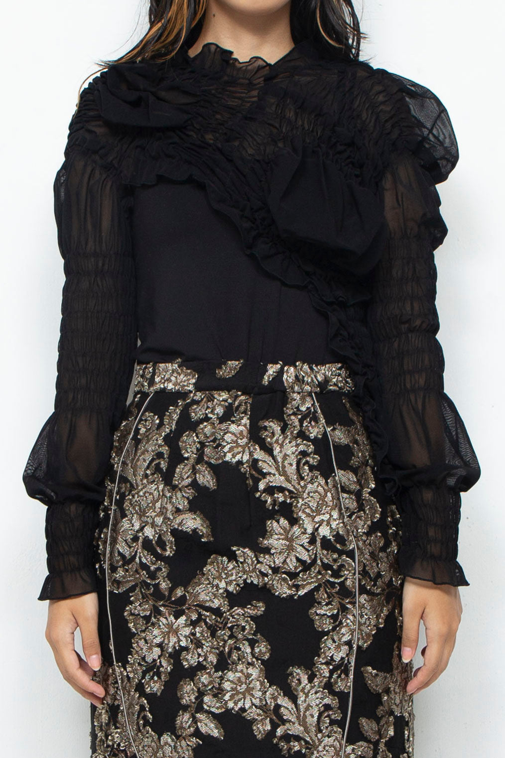 Shirring Short Tops BLACK