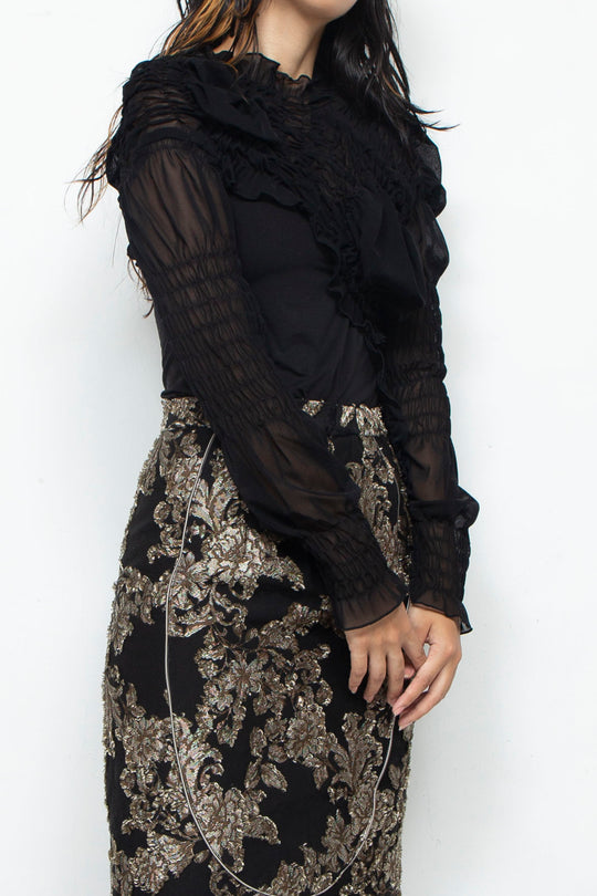 Shirring Short Tops BLACK