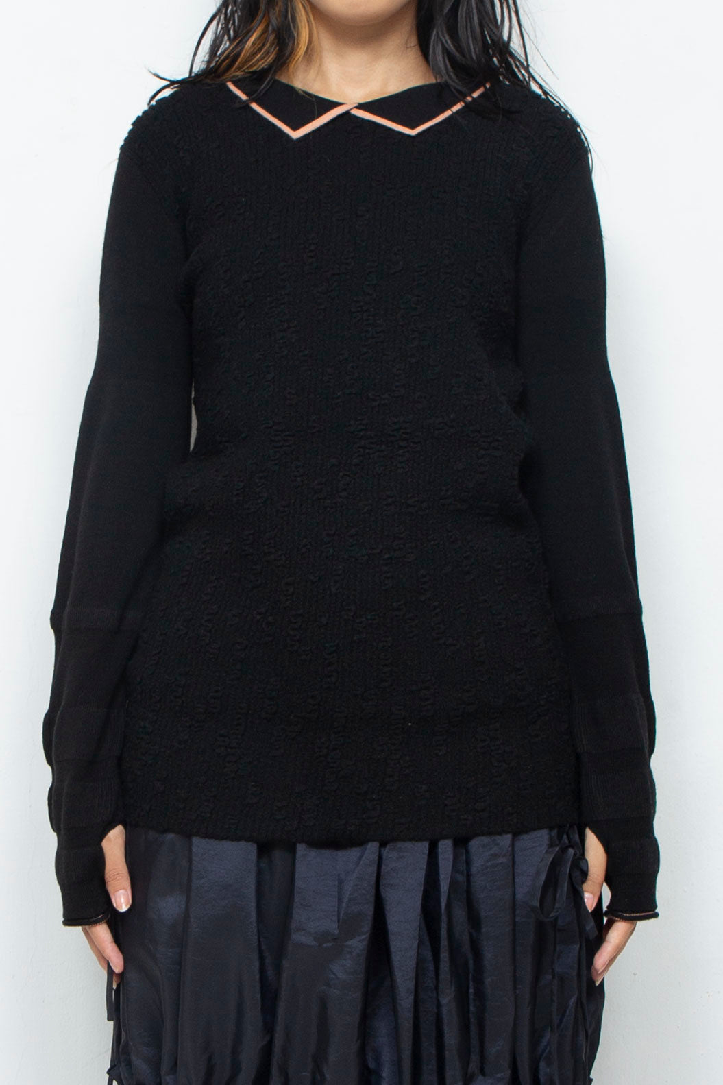 Collar Knit Onepiece Black