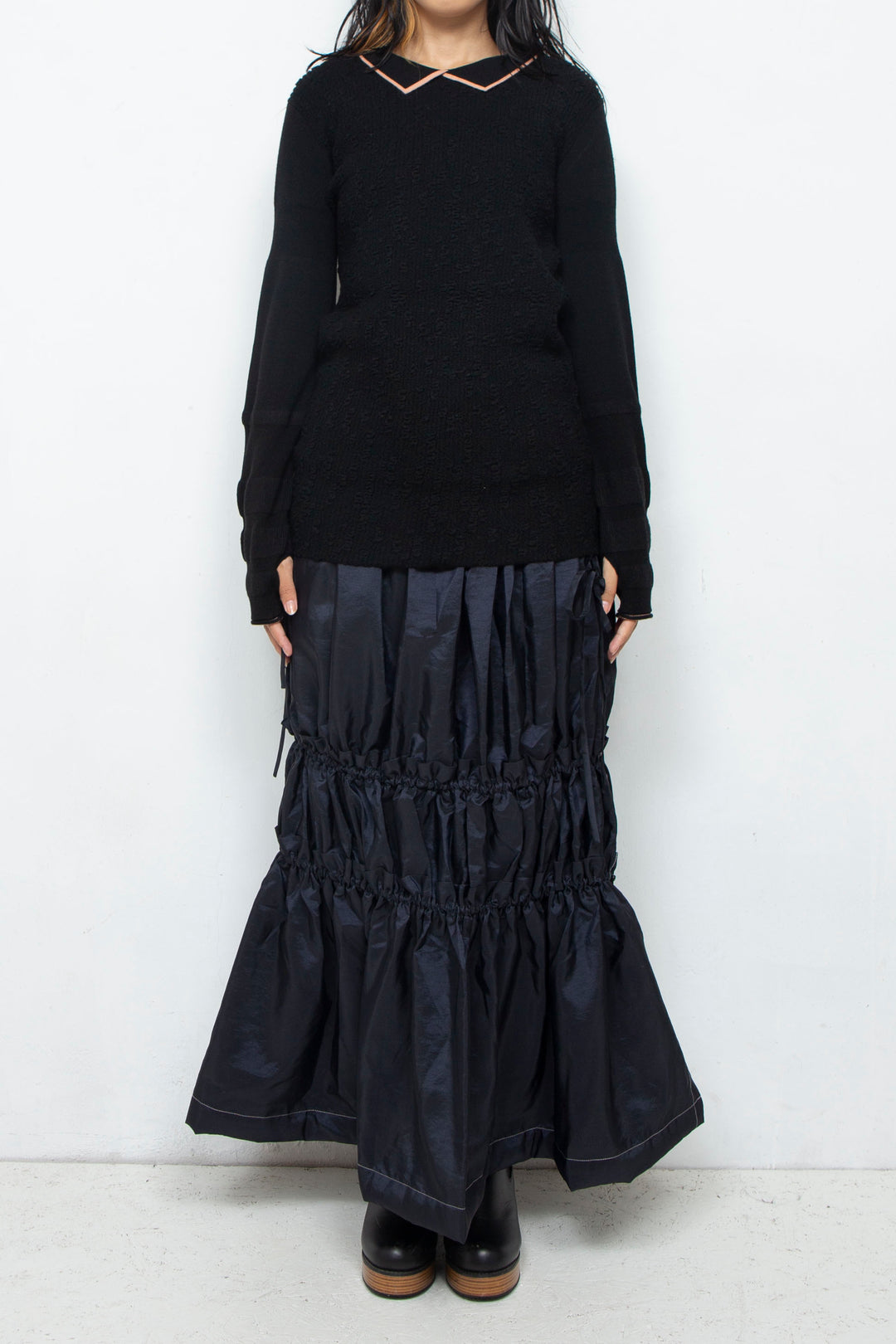 Collar Knit Onepiece Black