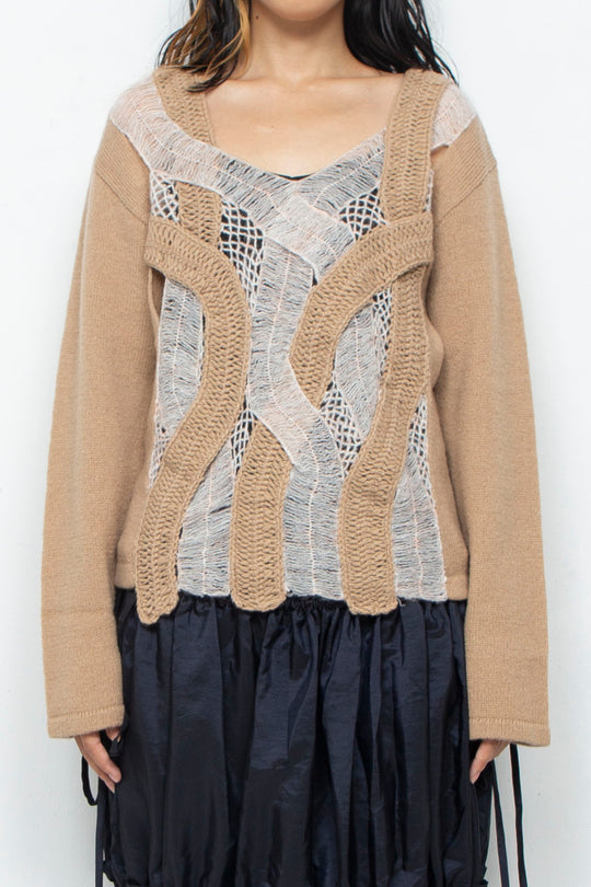 Wool Mohair Crochet Knit Tops Beige