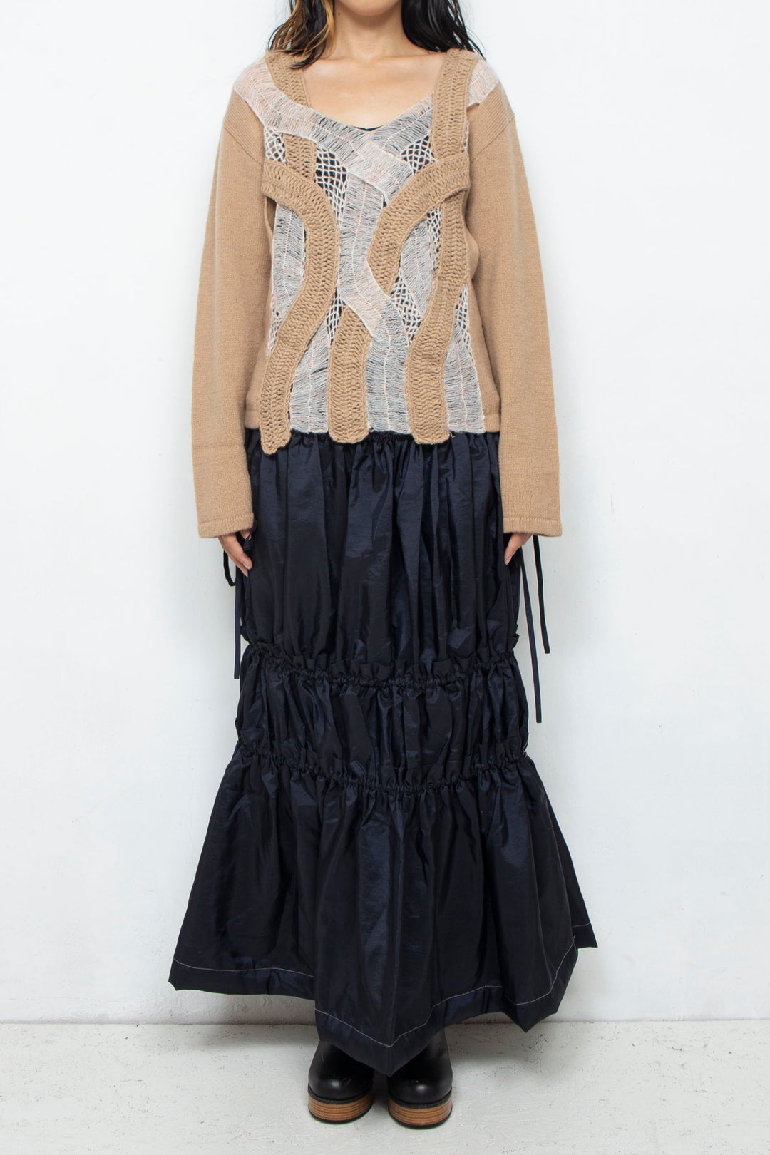Wool Mohair Crochet Knit Tops Beige