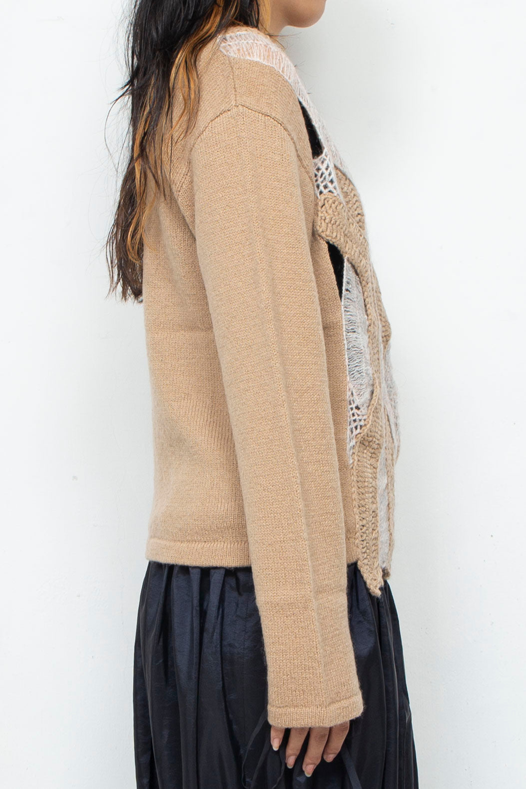 Wool Mohair Crochet Knit Tops Beige