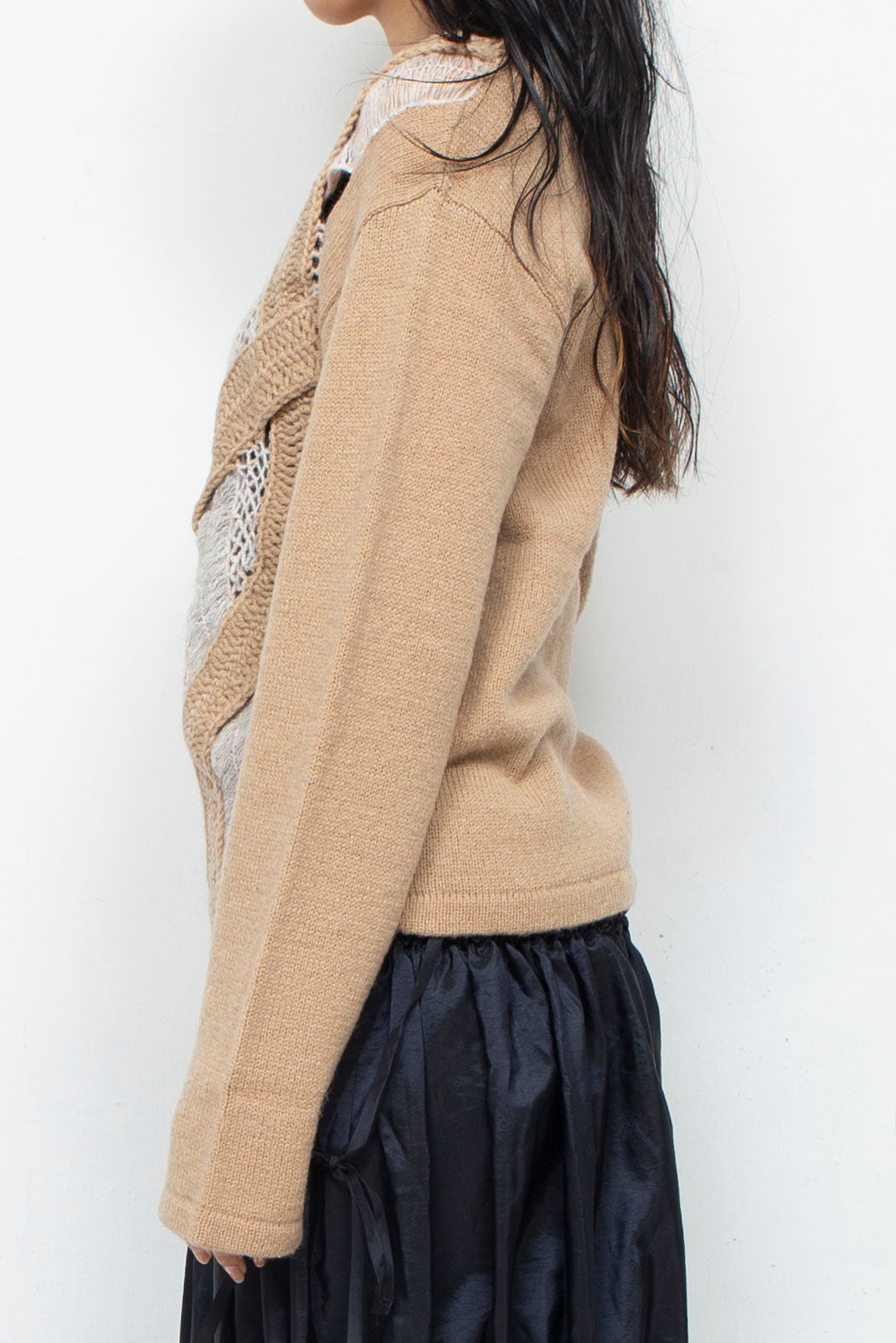 Wool Mohair Crochet Knit Tops Beige