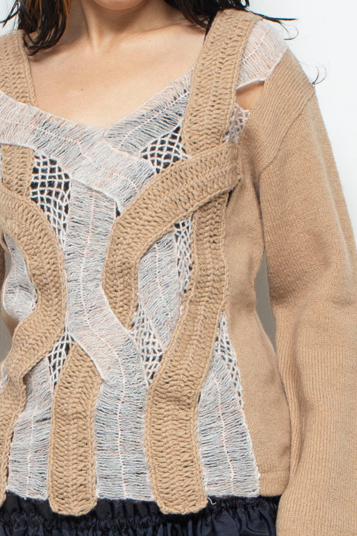 Wool Mohair Crochet Knit Tops Beige