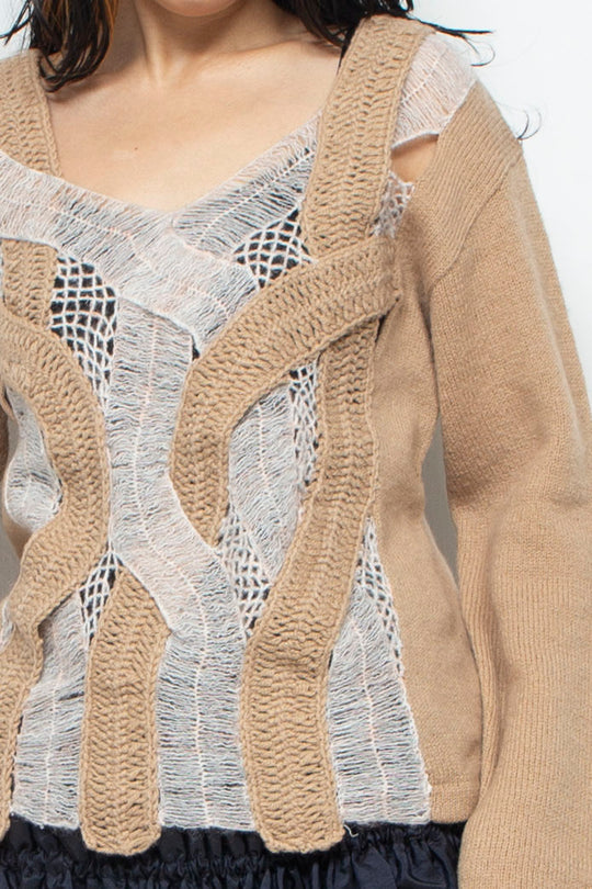 Wool Mohair Crochet Knit Tops Beige