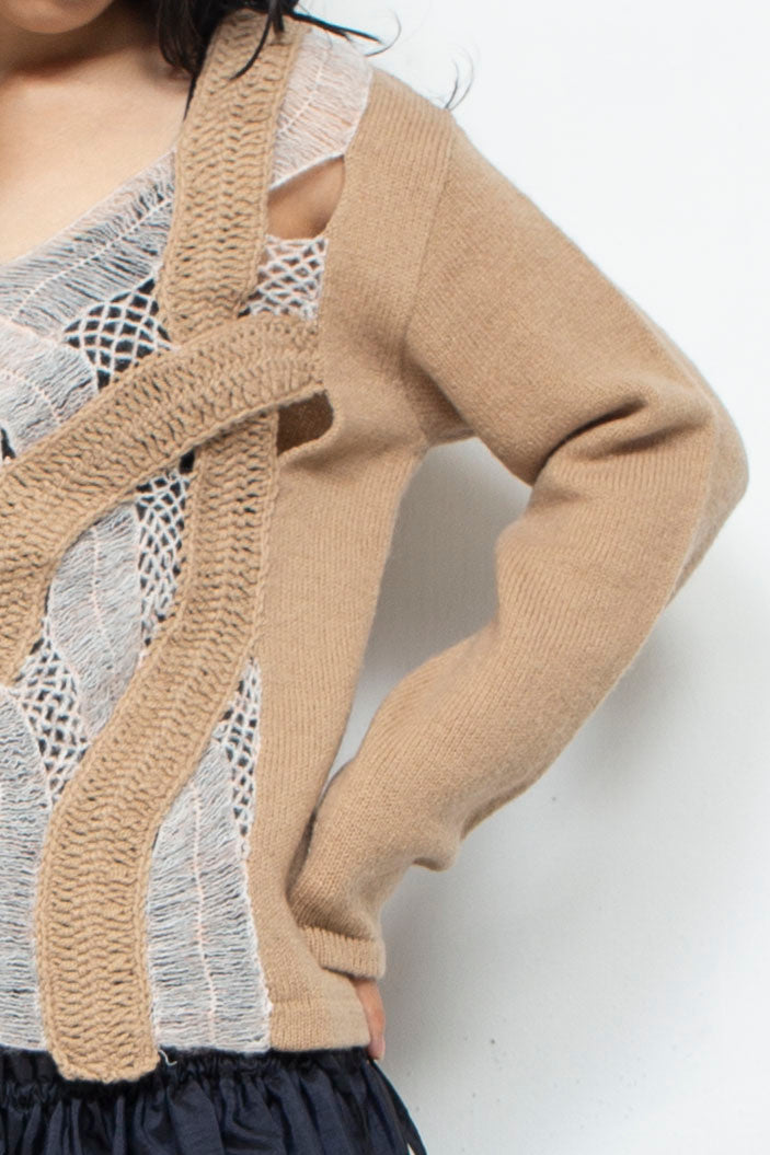 Wool Mohair Crochet Knit Tops Beige