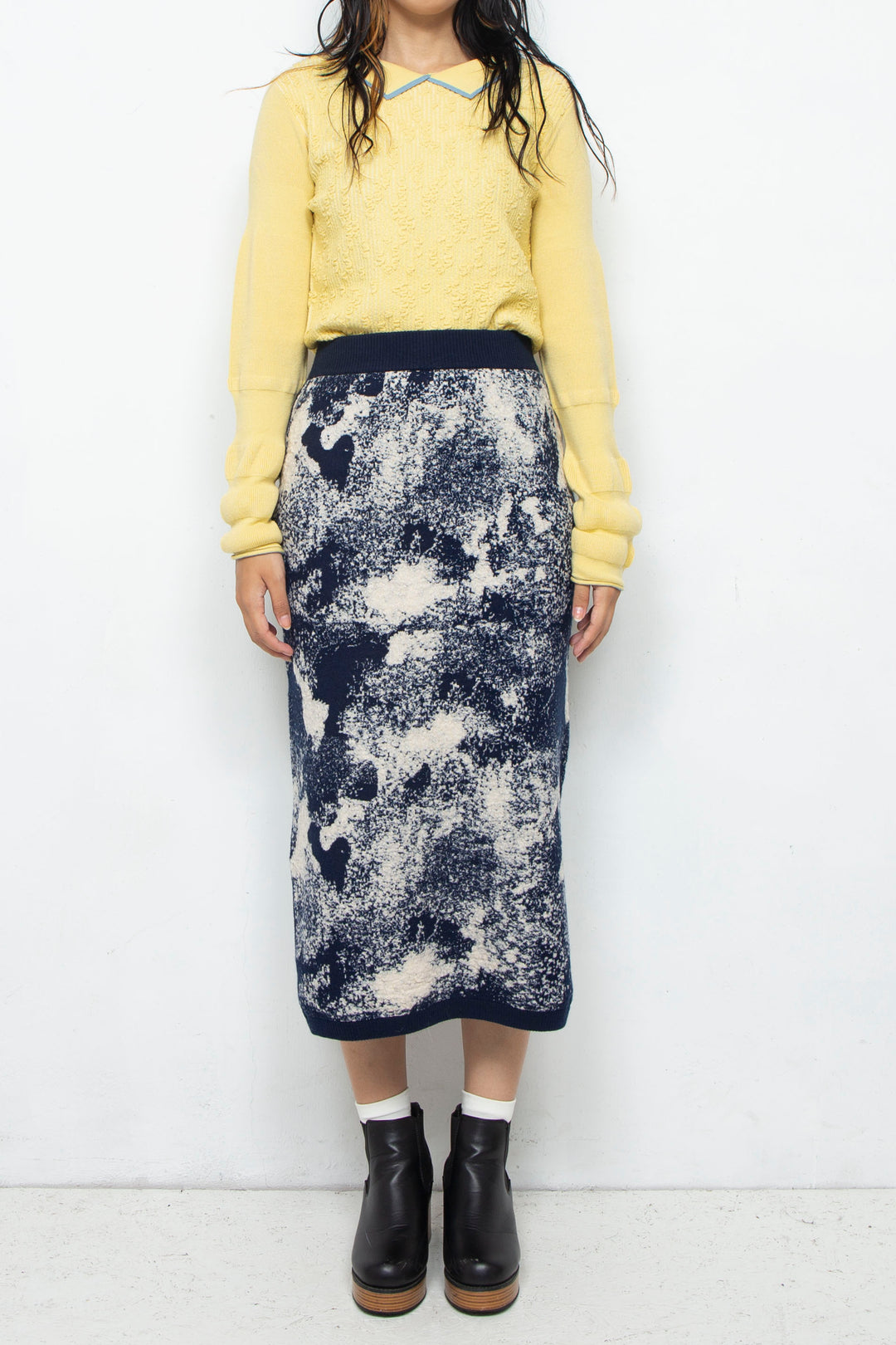 Milling Slit Knit Skirt Navy