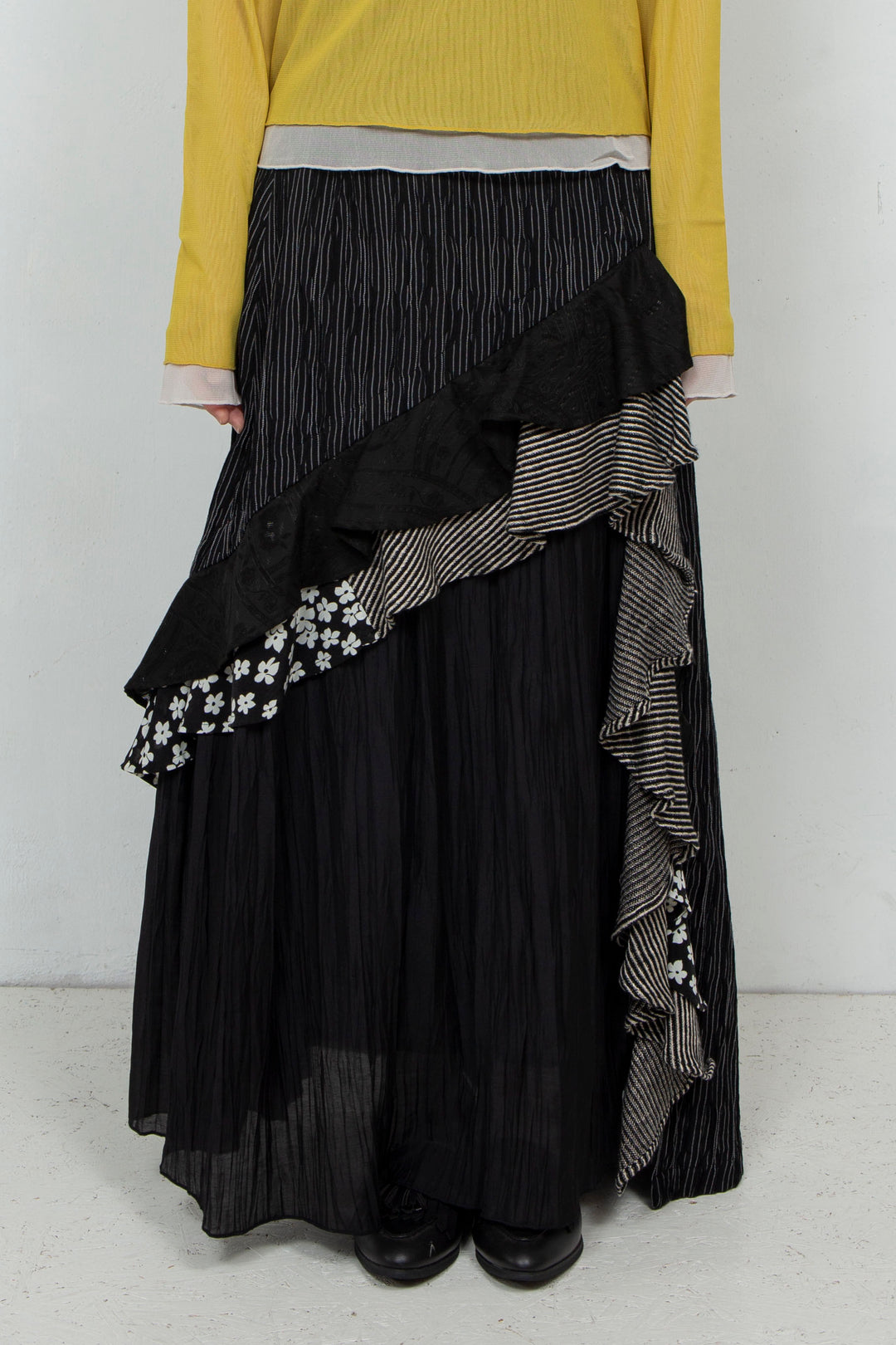 Thin Striped Patchwork Skirt BLACK