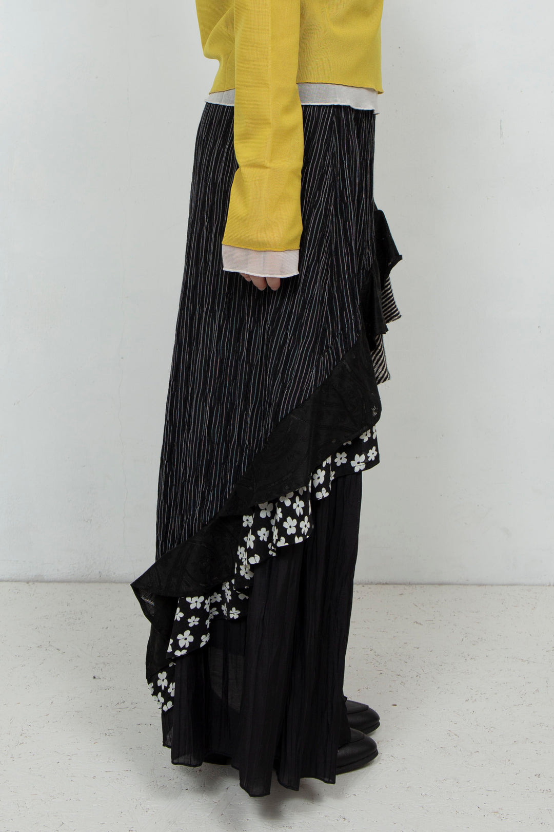 Thin Striped Patchwork Skirt BLACK