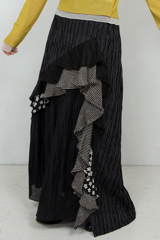 Thin Striped Patchwork Skirt BLACK