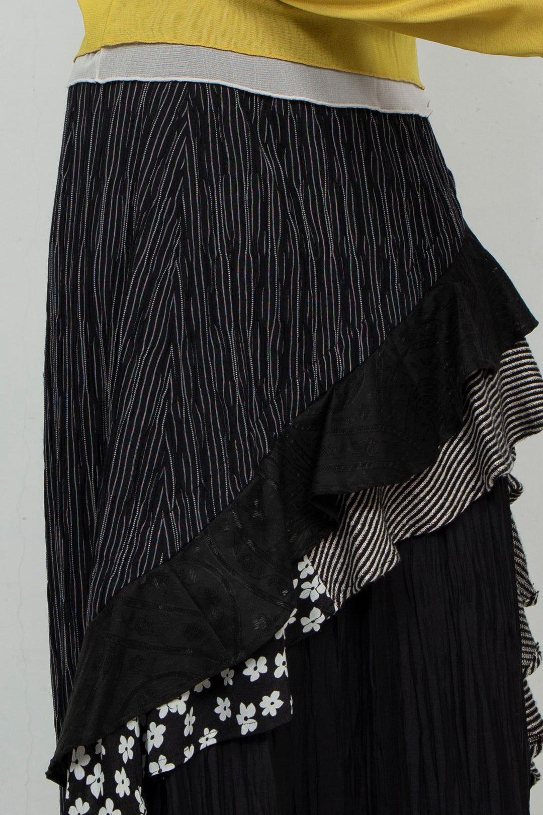 Thin Striped Patchwork Skirt BLACK