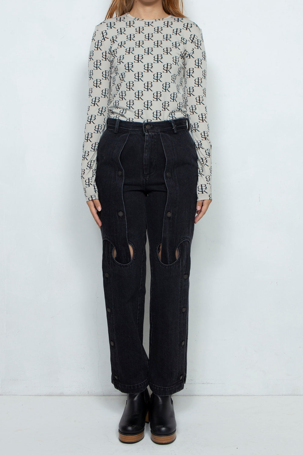 Assemble straight denim pants / BLACK