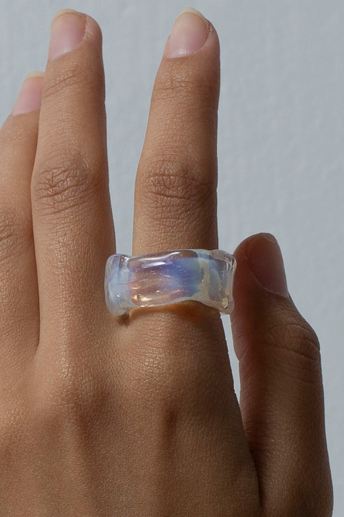 Ripple ring square opal