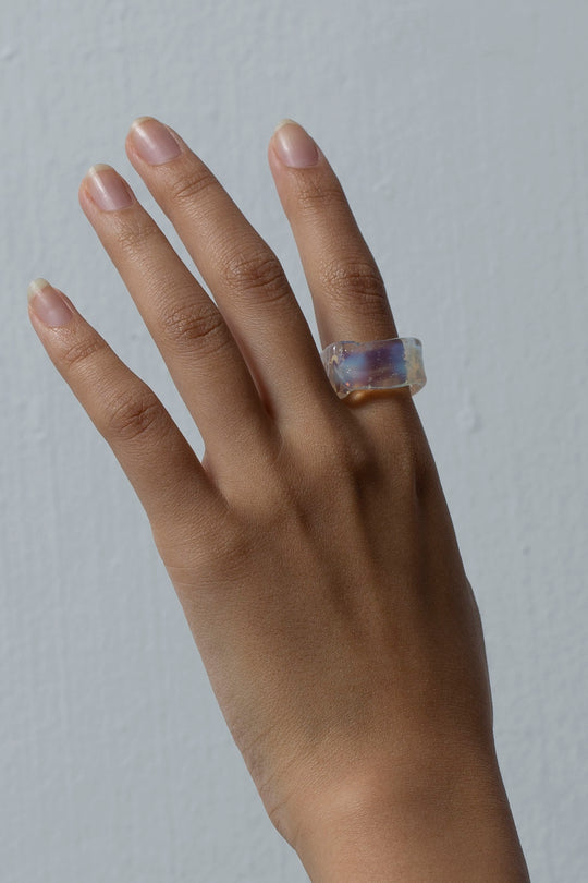 Ripple ring square opal