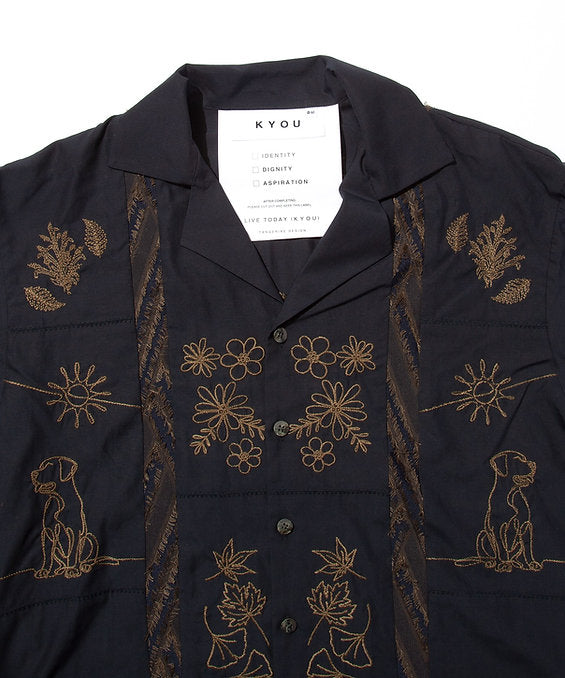"DIEGO” Embroidered Patchwork Shirts NAVY